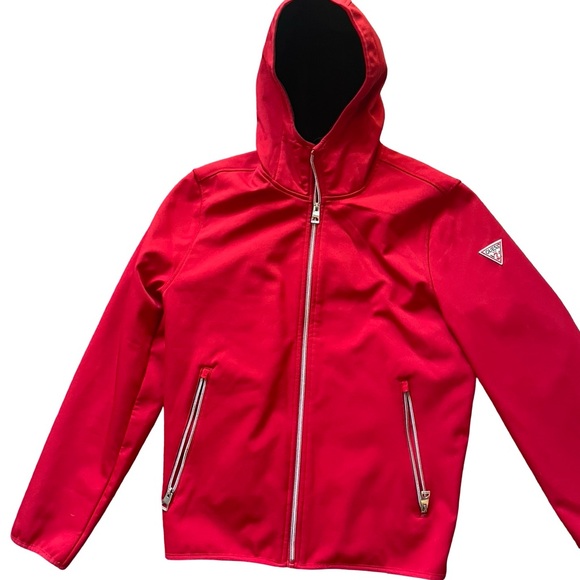 GUESS Men's Red Softshell Hooded Jacket - Size Medium - Picture 2 of 5